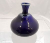Royal Doulton Posy Vase, onion bulb shape, cobalt blue with swirls of pink, 13 cms h, marks to base.