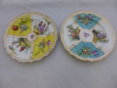 Two Dresden Porcelain Cabinet Plates, the first turquoise and white depicting lovers and flowers,
