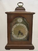 Tempus Fugit Mantle Clock in mahogany case, stamped Rotherham to top of silvered dial, chapter ring,