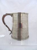 Solid Silver Victorian Tankard, the tankard of plain design having engraved ribs to top and