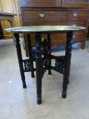 Antique Ebonised Brass Topped Middle Eastern Occasional Table, 59 x 50 cms.
