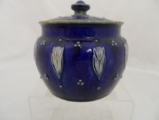 Royal Doulton Lambeth Lidded Pot, 1920`s style having blue cobalt ground with tulip design to