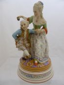 Antique Continental Hand Painted and Gilded Figure of a mother and dancing child with blue raised