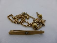 A 9 ct yellow gold pin brooch with solitaire diamond, approx. 4.5 pts. old cut 2.6 gms together with