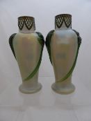 A pair of ruby vases, approx. 22 cms together with a pair of Galle style floral vases, approx. 24