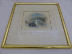A print depicting a Venetian bridge, J W M Turner to mount, framed and glazed, approx. 16 x 13 cms.