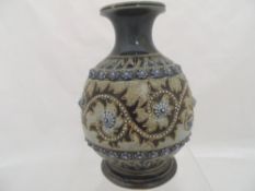 Royal Doulton Lambeth Ware, onion bulb vase, the vase having beaded and raised floral decoration