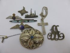 Collection of silver and other jewellery incl. sterling silver and enamel sweetheart badge, silver