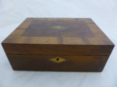 Antique Rosewood and Mahogany Inlaid Writing Box.