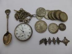 Collection of misc. silver and other items incl. solid silver cased Dennison pocket watch on