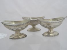 Three Solid Silver Salts, London hallmark with original glass liners, dated 1932, 80 gms