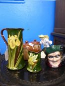 Miscellaneous collection of Porcelain including two Torquay pottery jugs depicting Iris and Daffodil