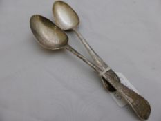 Two Solid Silver Table Spoons pre-Georgian, marks rubbed.