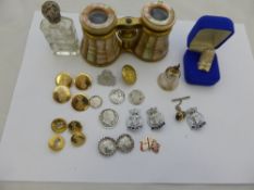 Collection of misc. items incl. a pair of mother of pearl and gilt opera glasses by T Armstrong