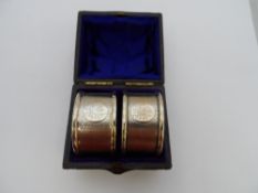 Solid Silver Napkin Rings, Victorian Birmingham hallmark napkin rings in original box, dated 1870-