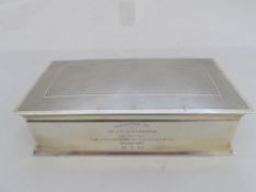 Solid Silver Cigarette Box, the engine turned, double cedar lined cigarette box with inscription