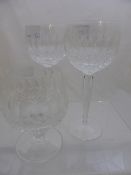 Two Waterford Crystal Red Wine Glasses and one Brandy Glass.