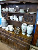 Arts and Crafts Oak Cottage Dresser with three drawers and three cupboards beneath, two leaded doors