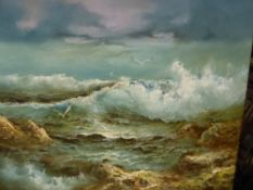 Oil on Canvas of a Seascape, not framed, artist unknown.