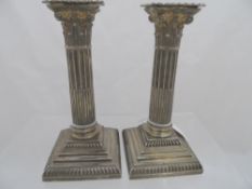 Victorian Solid Silver Candlesticks, Corinthian Column, Sheffield hallmark, dated 1884, m.m