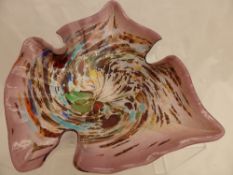 Murano Style Colourful Bowl - leaf shaped design 28 x 28 cms