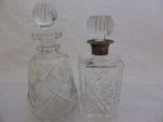 A Chester hallmarked silver collared whisky decanter and one other decanter.