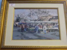 Hamish Grant 1937 - 2013 Oil on Board depicting Moreton market, Moreton in Marsh 23 x 30 cms.