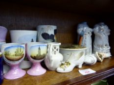 Collection of misc. porcelain incl. nodding figurines, napkin, floral vase, coffee cup and other