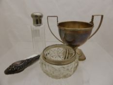 Collection of misc. silver and silver plate incl. a trophy circa 1925 stamped sterling, a Birmingham