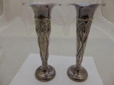 A pair of silver 1920`s style silver vases, Sheffield hallmark, dated 1910, mm J D D, approx. 23