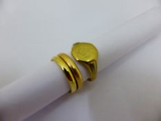 Three 9 ct gold hallmarked rings; two wedding and one signet 8.8 gms.