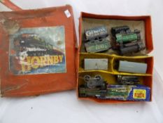 Collection of Hornby train items comprising four engines, two tenders, one carriage and a guard`s