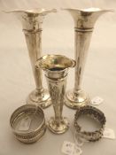 Miscellaneous Collection of Silver including two Birmingham hallmark miniature bud vases, mm. W.A 15