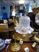 Edwardian Brass Table Lamp with original Vaseline shade.