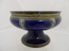 Royal Doulton Lambeth Fruit Bowl, 1920`s style with cobalt blue ground, segmented with ribbons of