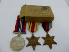 Group of three medals addressed to Mr. P H Gaiges, 25 Cranmer Road, Edgware, Middx. with Admiralty