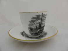 A Royal Worcester white porcelain cup and saucer with black transfer printed view of Holy Trinity