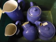 A Phillips blue pottery tea set comprising six pieces.