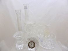 Collection of misc glass comprising Three violet vases, one being Waterford crystal, two others
