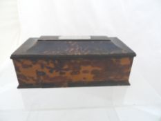 Antique Tortoiseshell sarcophagus shell box with silver cartouche inscribed G I to R F Xmas `57.