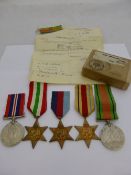 Group of five medals incl. 1939 – 45 Star, Italy Star, Africa Star, Defence and War medals with