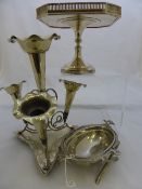 Collection of assorted silver plate incl. an epergne and a cake stand.