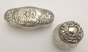 Solid Silver Trinket Box, London hallmark, the trinket box having an embossed lid showing a minstrel