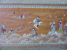 Vintage Woven Silk Picture depicting Chinese characters, approx 87 x 48 cms.