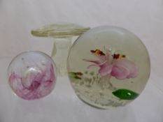 Miscellaneous Glass Paperweights including paperweight with floral and insect inclusion, miniature