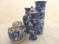 Miscellaneous Blue and White Porcelain, including two Cherry Blossom Vase 25 cms and 22 cms, antique