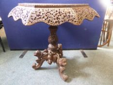 Intricately Carved Anglo Indian Padouk Occasional Table, carved with birds, elephants, baboons and