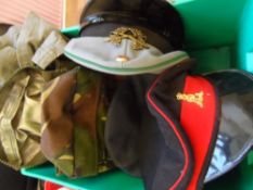 Collection of military items incl. Bundes Wehr German cap, blue grey German cap with green piping,