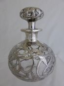 Vintage Art Nouveau Perfume Bottle, the bottle with silver overlay marked Sterling, with original