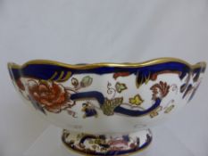 A Masons Blue Mandalay fruit bowl with gilded rim on footed base, approx. 27 cms. diameter and 12